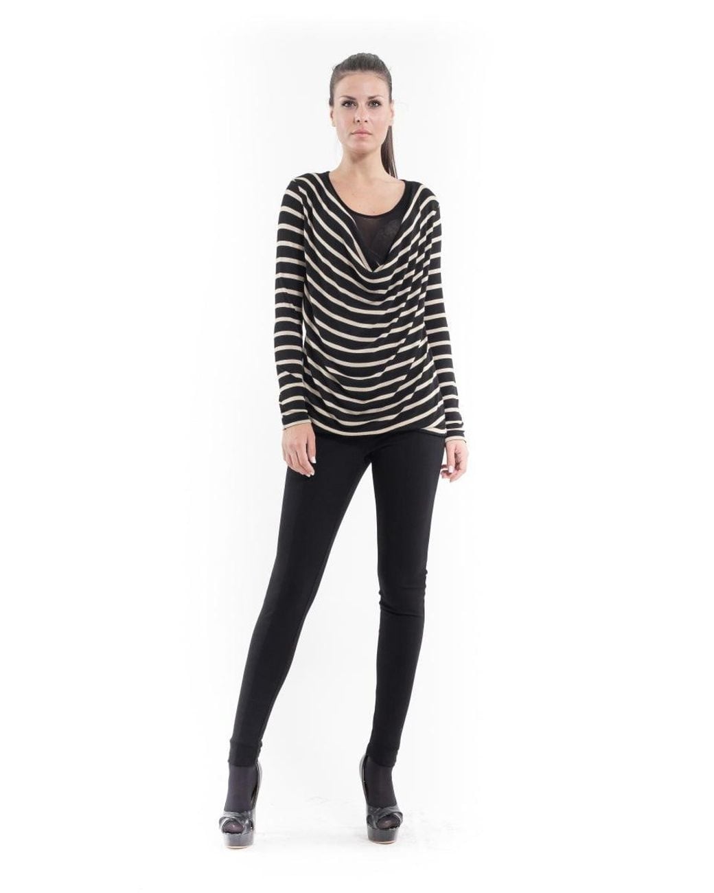Conquista Black Striped Layer Top