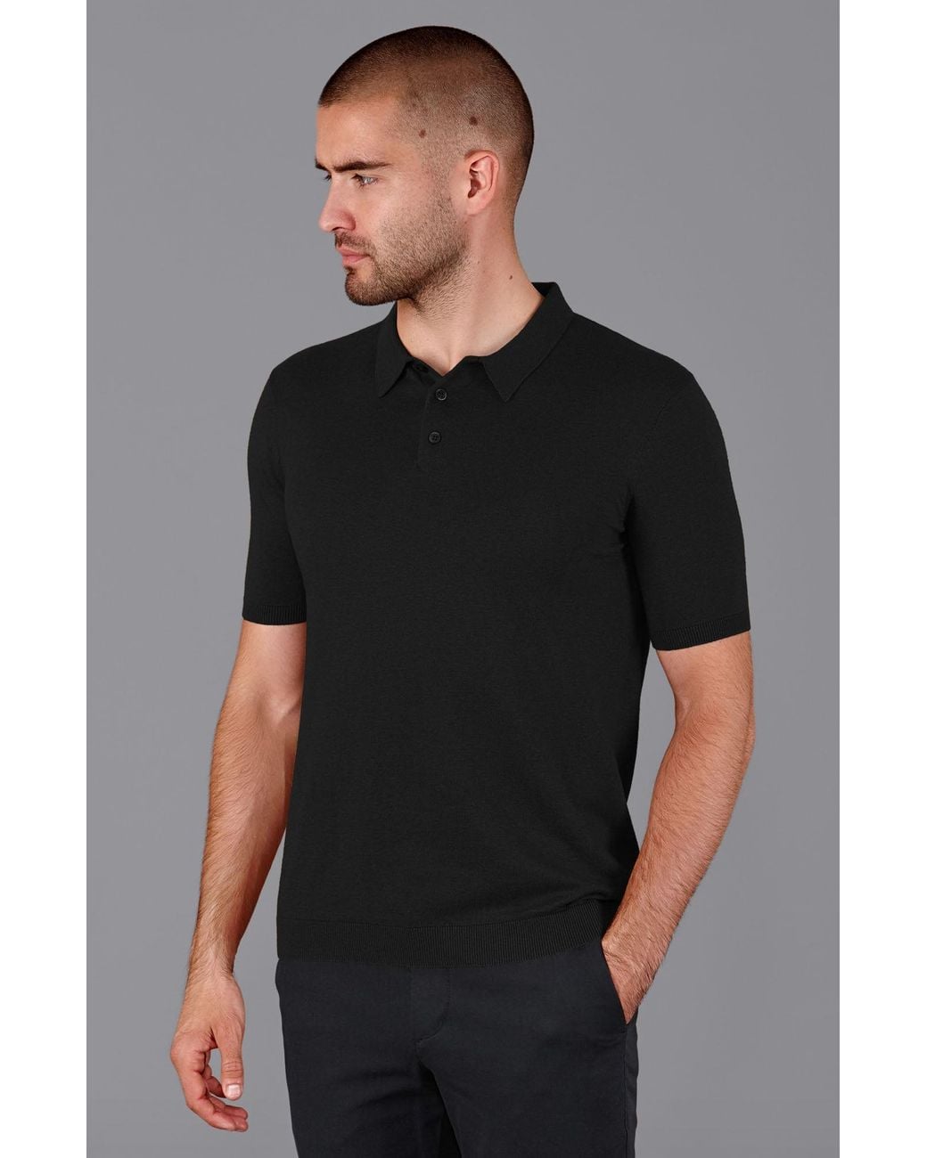 Paul James Knitwear Blue Ultra Fine Cotton Earll Short Sleeve Polo Shirt for men