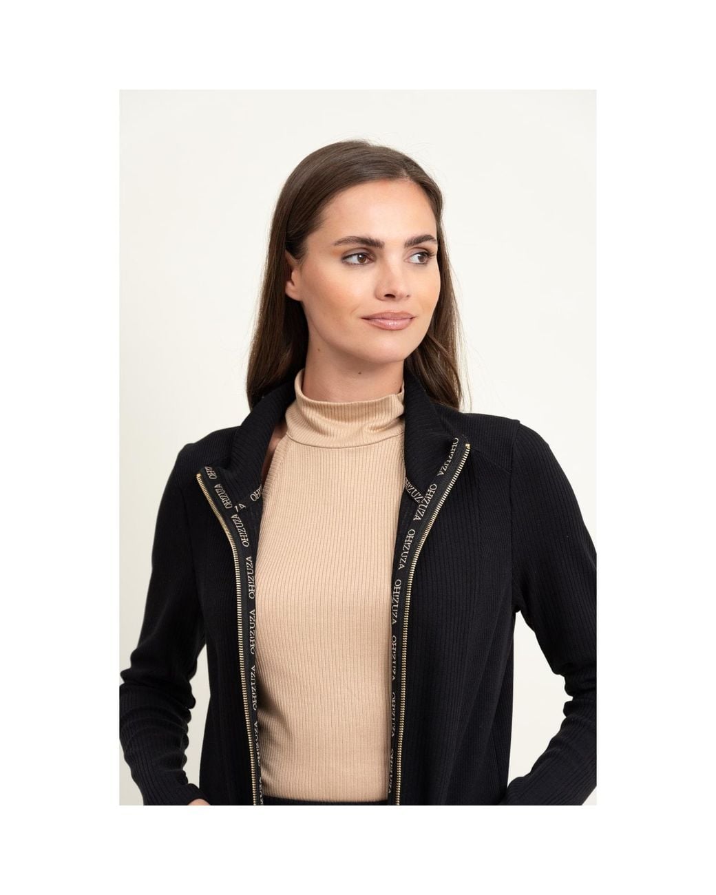 Oh!Zuza Brown Neutrals Ribbed Viscose Halterneck Top