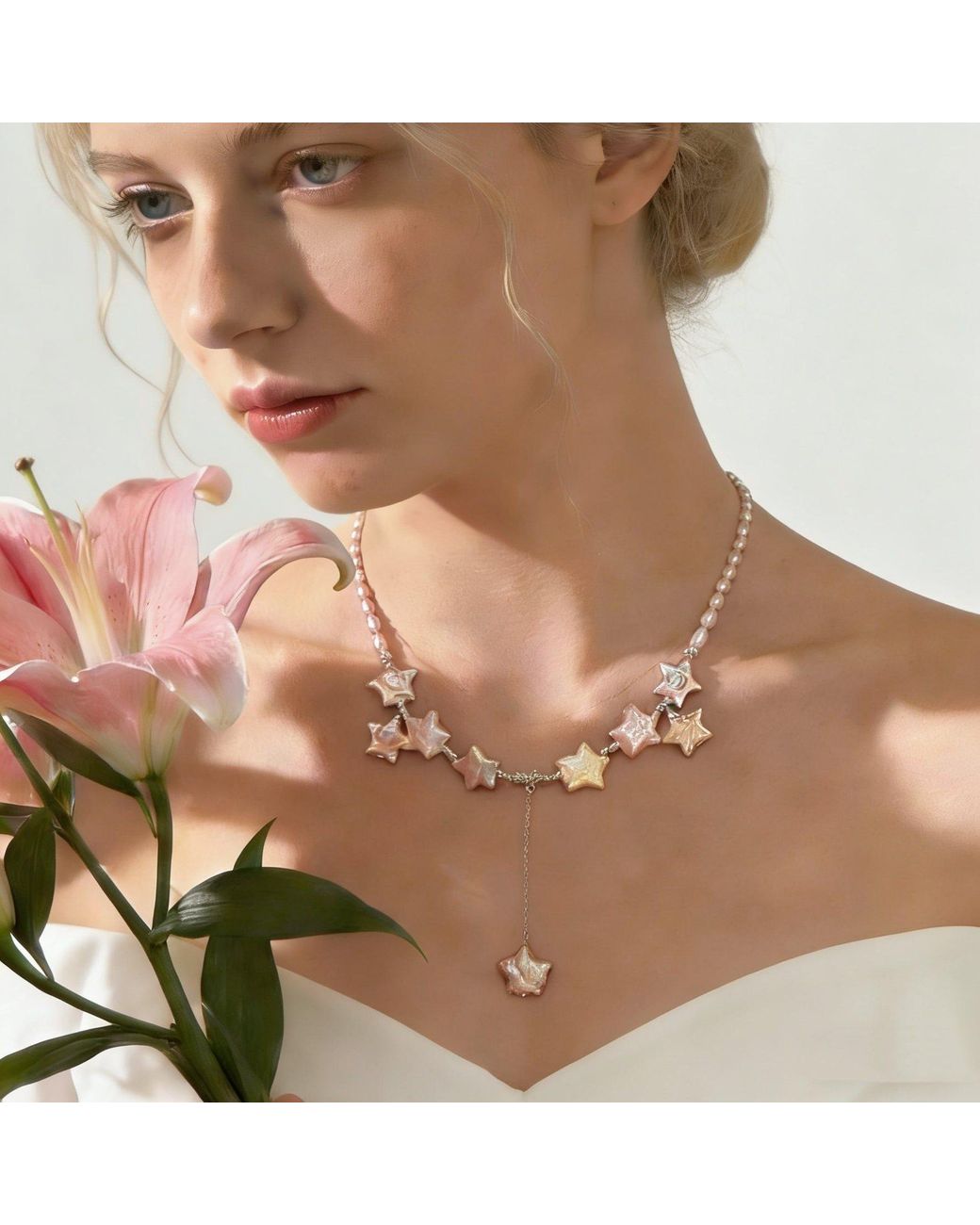 Ninemoo Pink Shooting Star Pearl Necklace