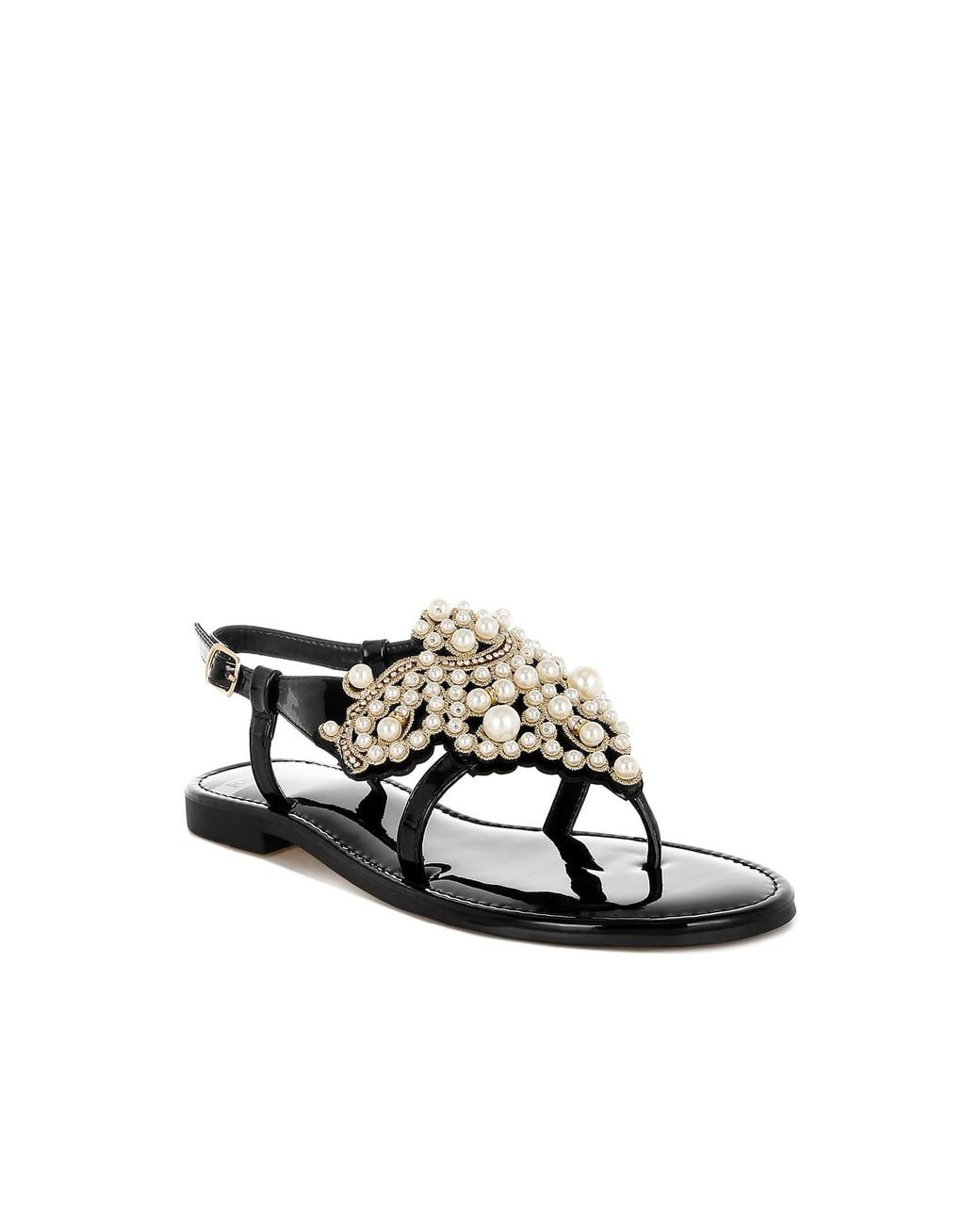 Rag & Co Black Zalata Pearl Studded Flats