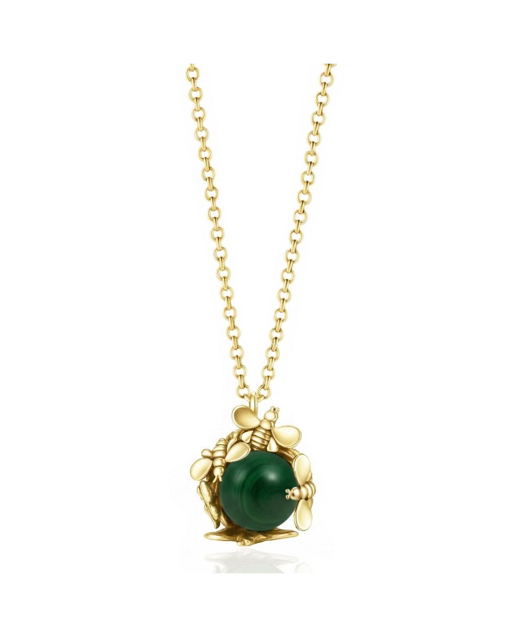 Unaloe Metallic Vermeil Queen Necklace With Natural Malachite – Luxury Gemstone Pendant For