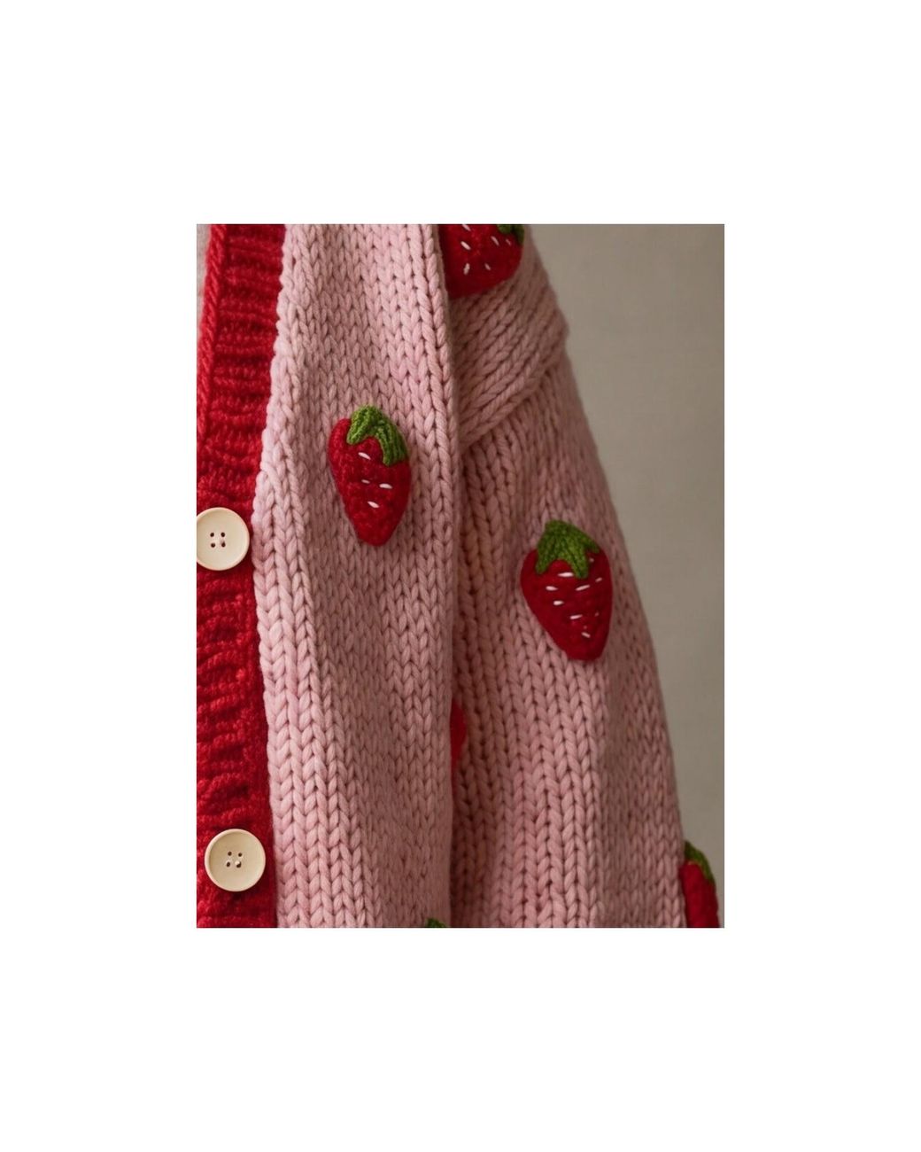 Ana Chic Red Trim Strawberry Handmade Knitted Cardigan