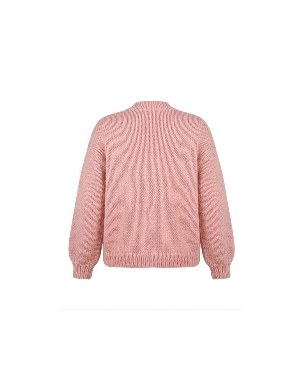 Ana Chic Pink Cat Motif Handmade Knitted Cardigan