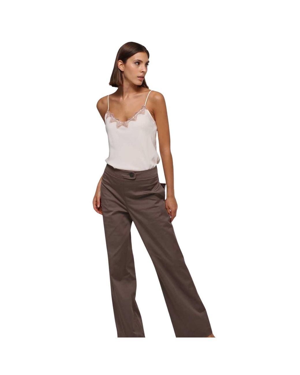 Humans & Land White Neutrals Cream Laced Silk Lingerie Top