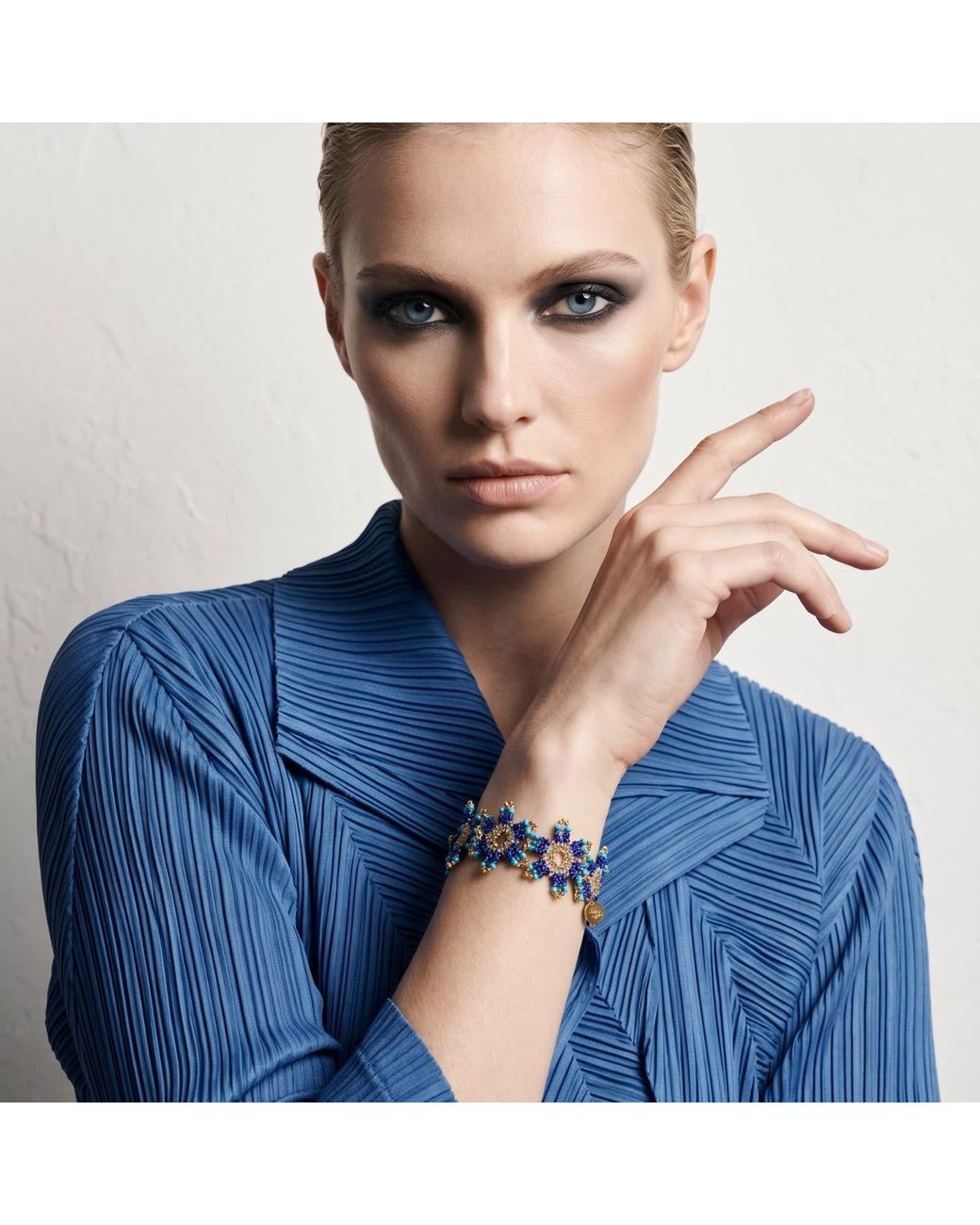 Iliana Arrazola Blue Waterfall Blossom, Cuff Bracelet, Glass Beads, Beaded Jewelry