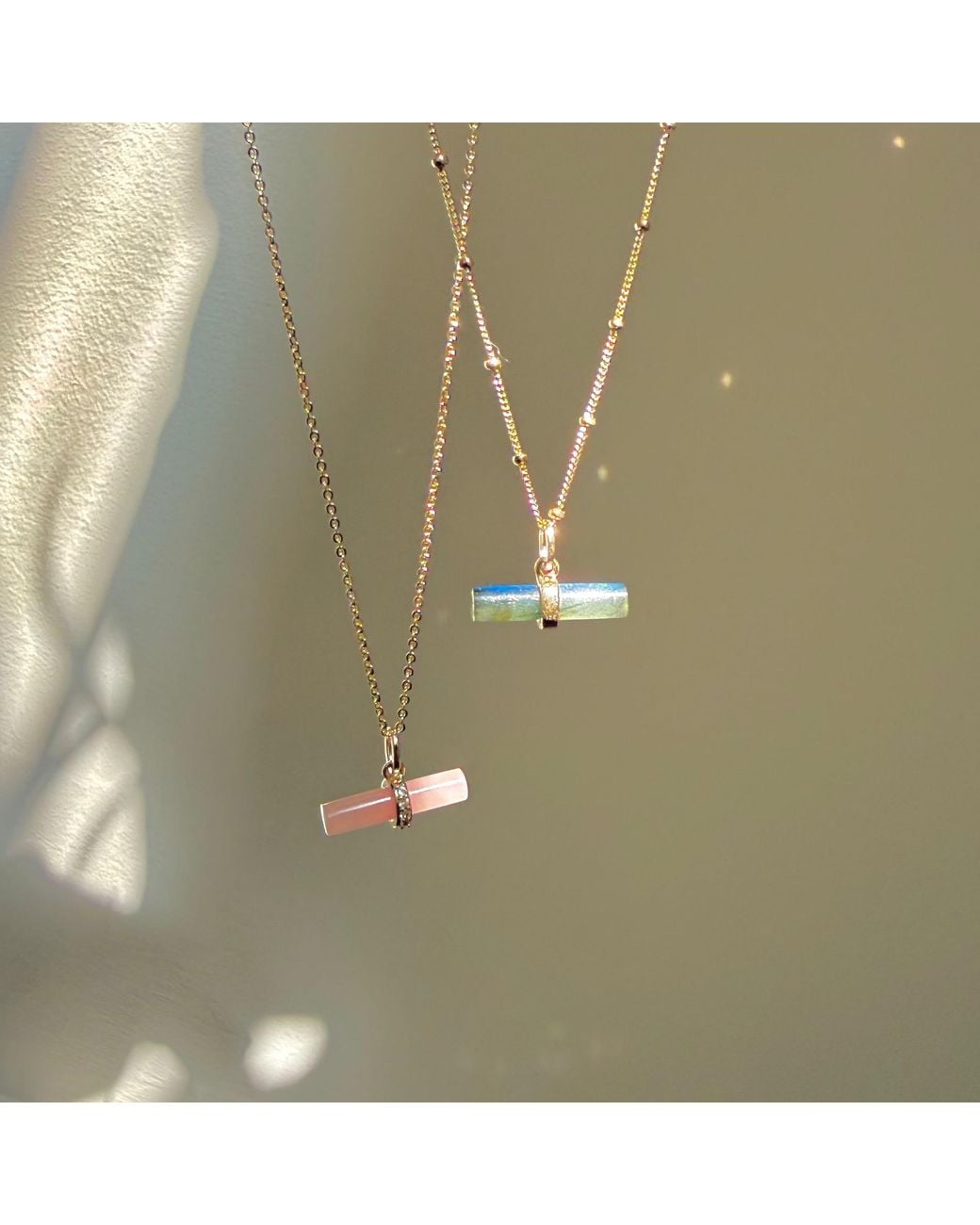 Zohreh Pink Guava Quartz T-Bar Pendant 9K