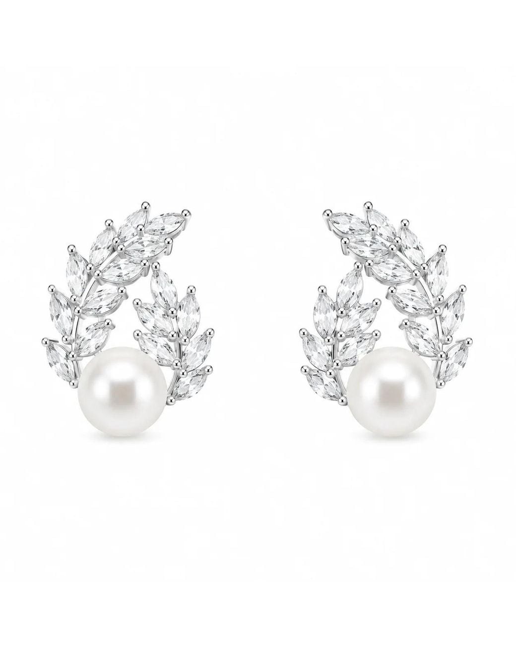 Angel Barocco Metallic Freshwater Pearl Crystal Laurel Stud Earrings