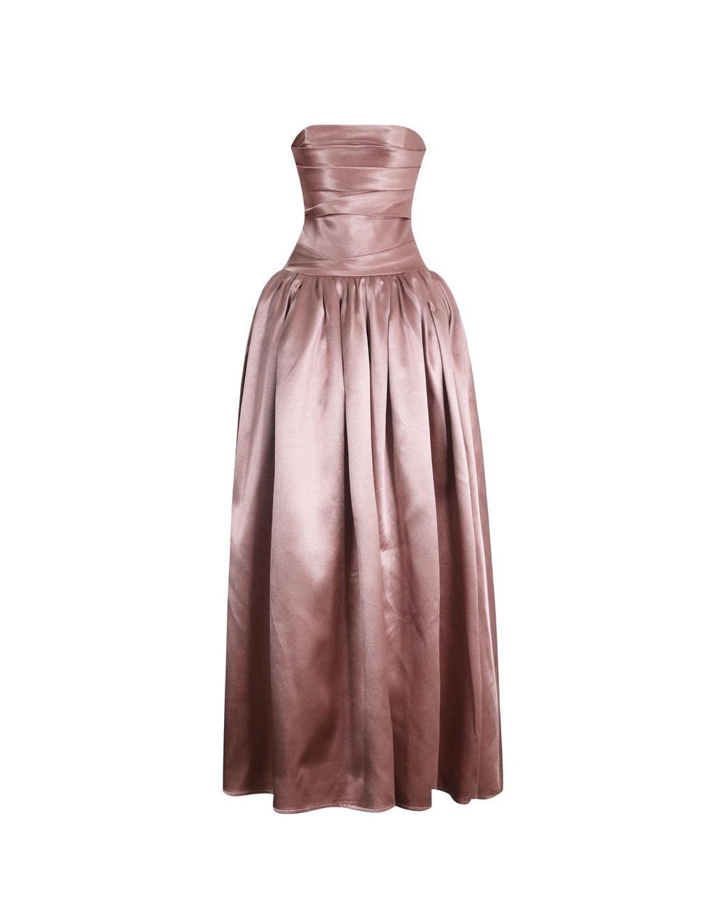 Miss Circle New York Pink Willette Deep Rose Satin Strapless Gathered Maxi Dress
