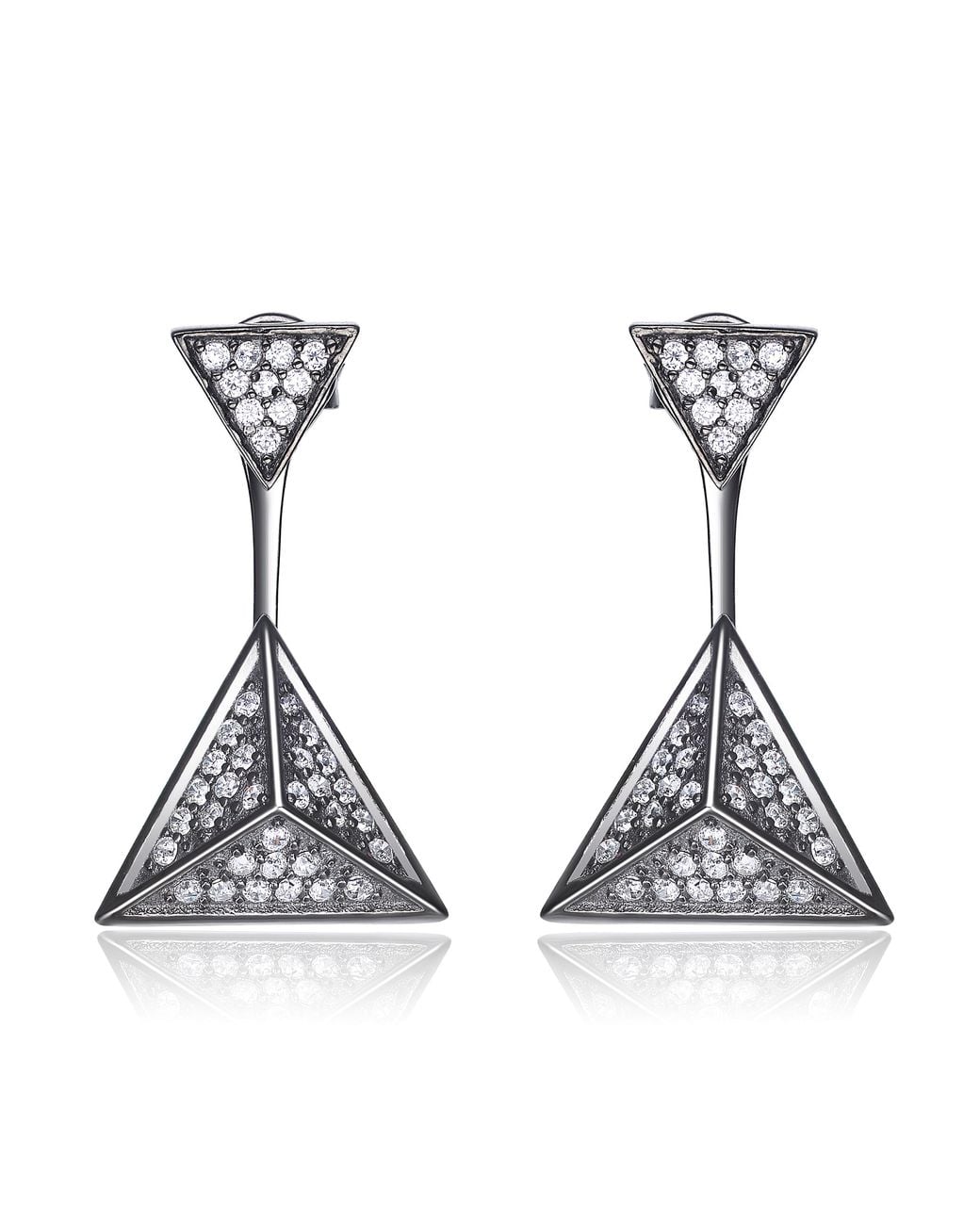 Genevive Jewelry Blue Sterling Plated Cubic Zirconia Multiple Triangle Jacket Earrings