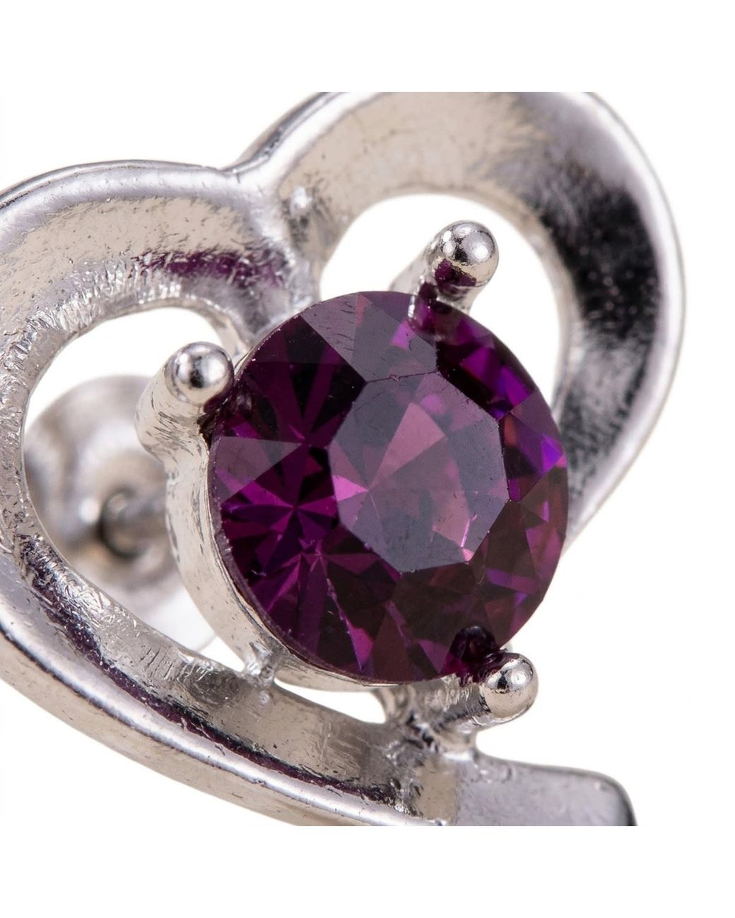 Modenaire Purple Heart Shaped Stud Earrings Elegant Gem Accent