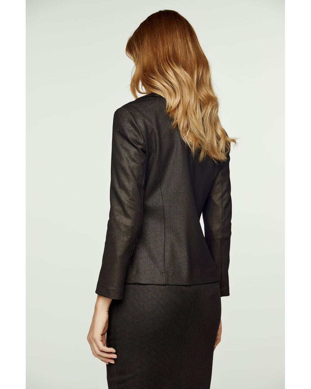 Conquista Black Fitted Print Punto Di Roma Jacket With Patch Pockets