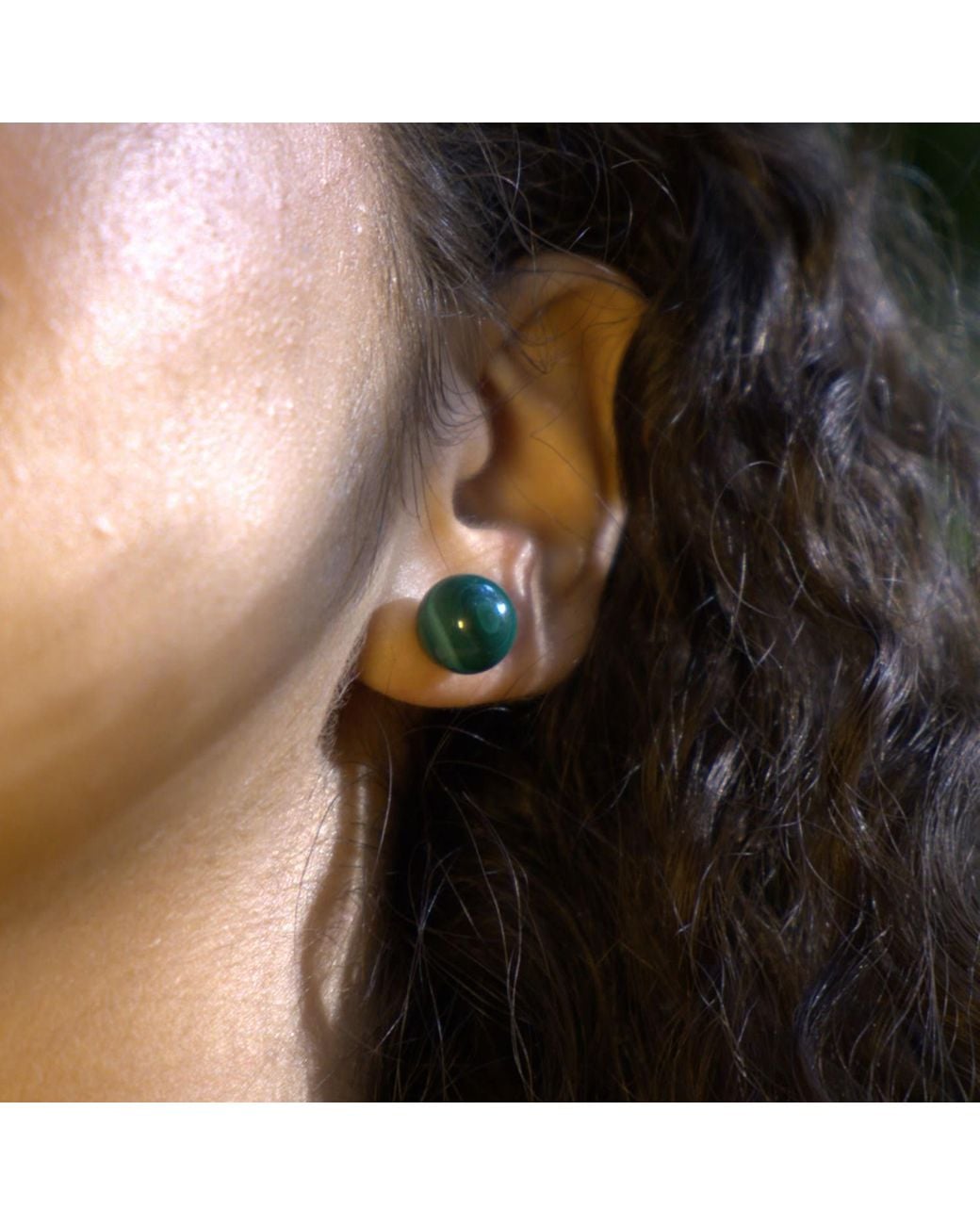 Unaloe Green Sterling Natural Qeen Malachite Stud Earrings – Contemporary Gemstone Designer Jewelry