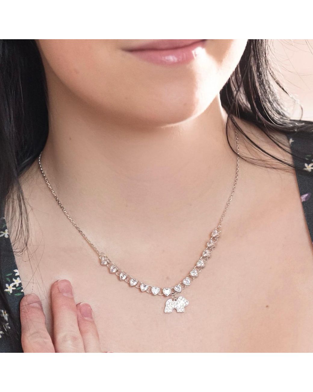 Cloud Haven Metallic Cz Heart Logo Pendant Necklace