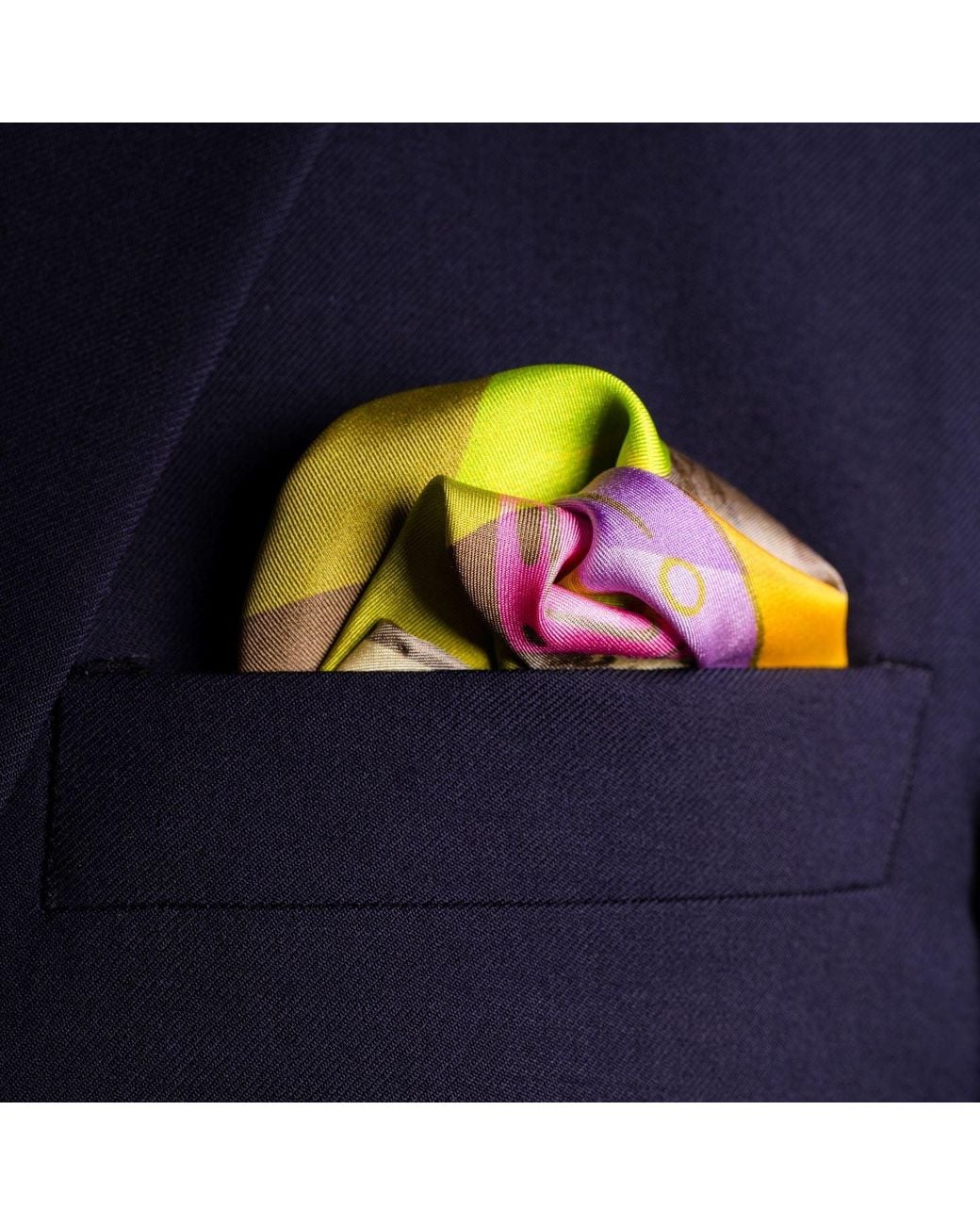 Otway & Orford Yellow 'A Beautiful Jigsaw' Vulcan Silk Pocket Square. Full-Size for men