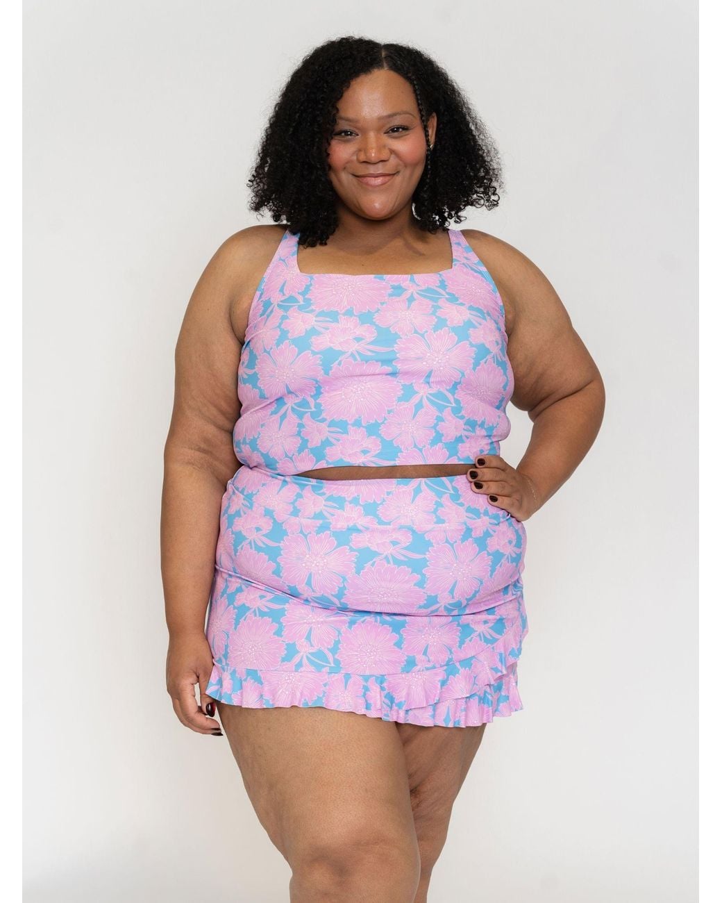 Lime Ricki Swimwear Blue Dahlia Ruffle Skirt