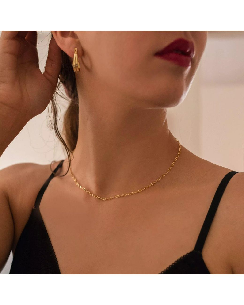 Elk & Bloom Metallic Thin Paperclip Chain Necklace