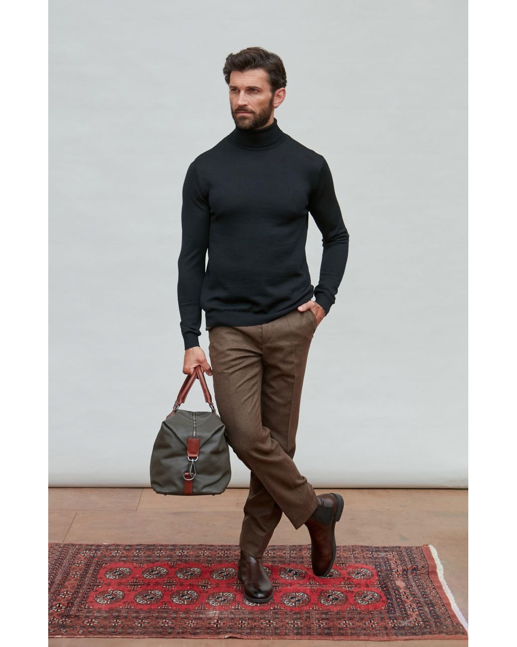 Paul James Knitwear Black Extra Fine Merino Wool Westonn Roll Neck Jumper for men