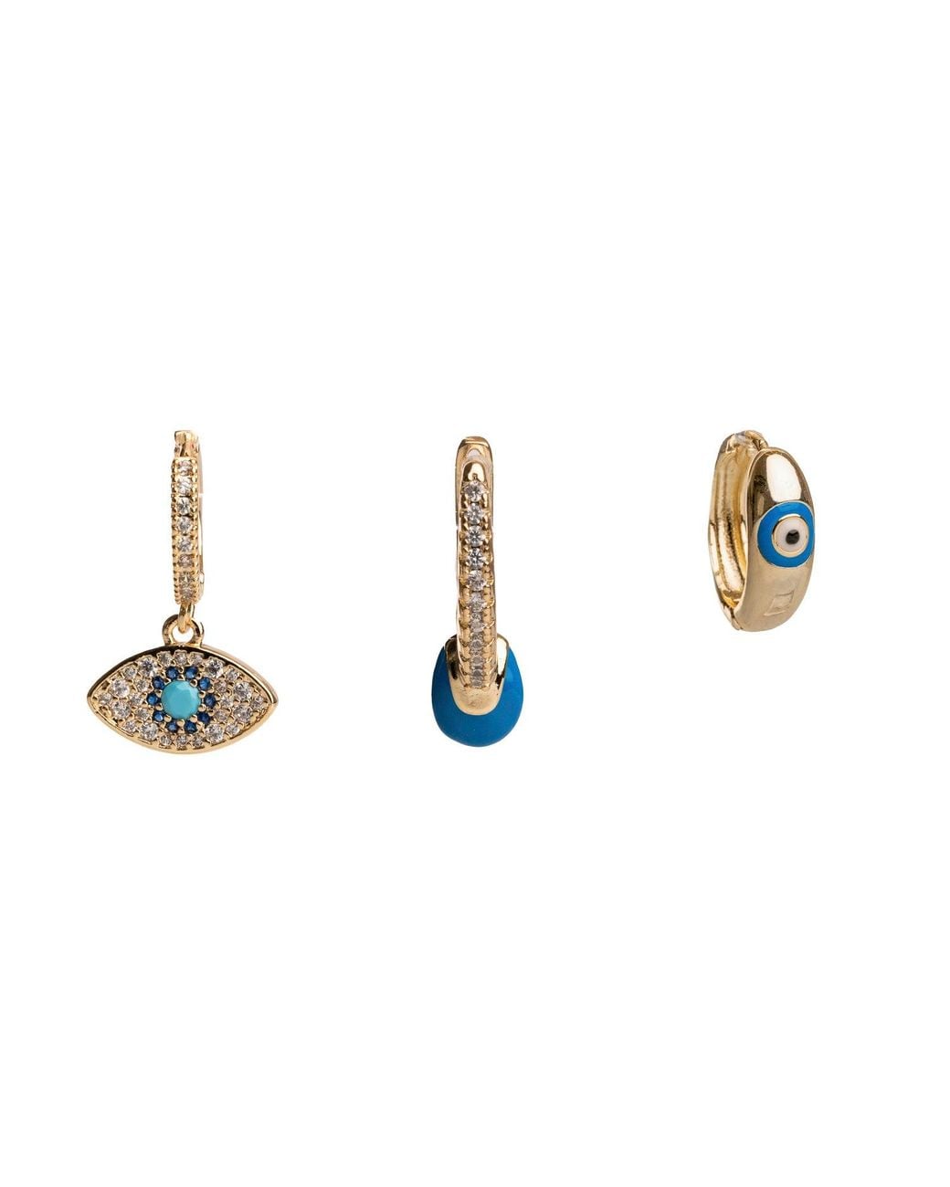 Ebru Jewelry Metallic Evil Eye & Diamond Trio Hoop Earring Set