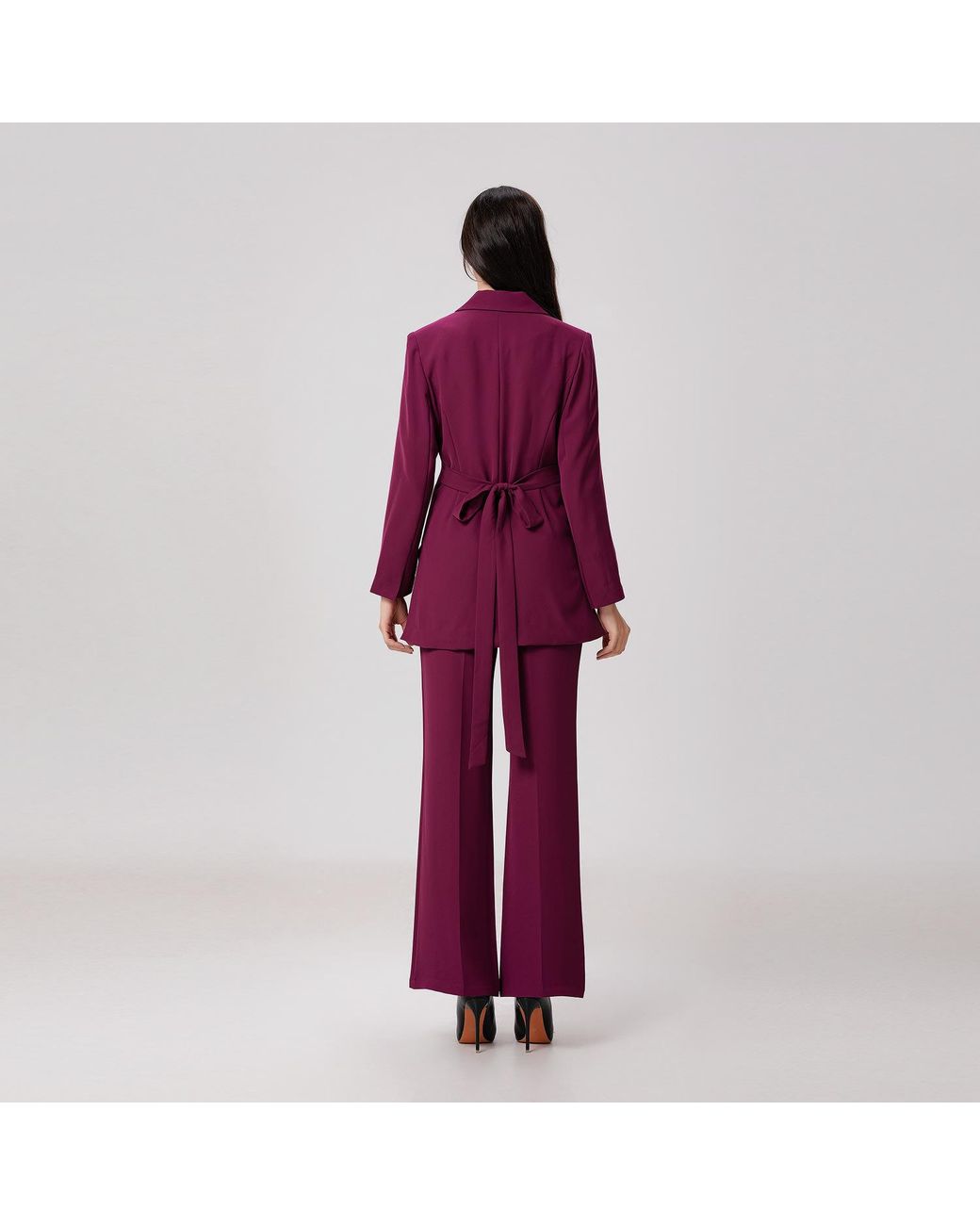 Smart and Joy Purple Long Tailor Knot On Waist Blazer