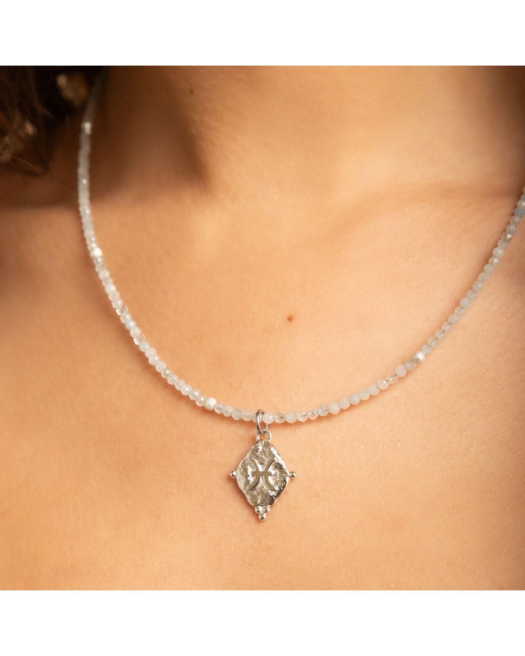 Seven Saints Metallic Pisces Gemstone Choker Necklace, Aquamarine, Rhodium