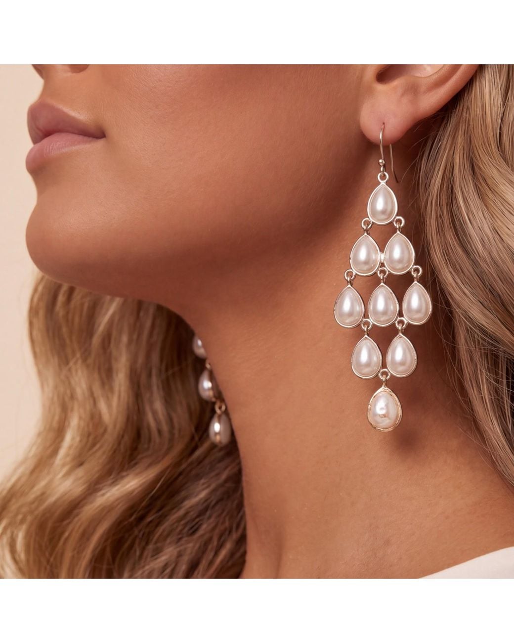 Latelita London Metallic Erviola Gemstone Cascade Earrings Pearl