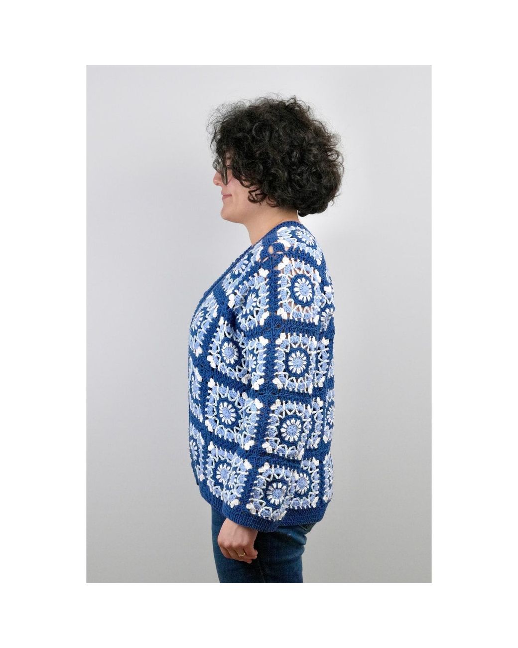 Ana Chic Blue Mosaic Handmade Crochet Cardigan
