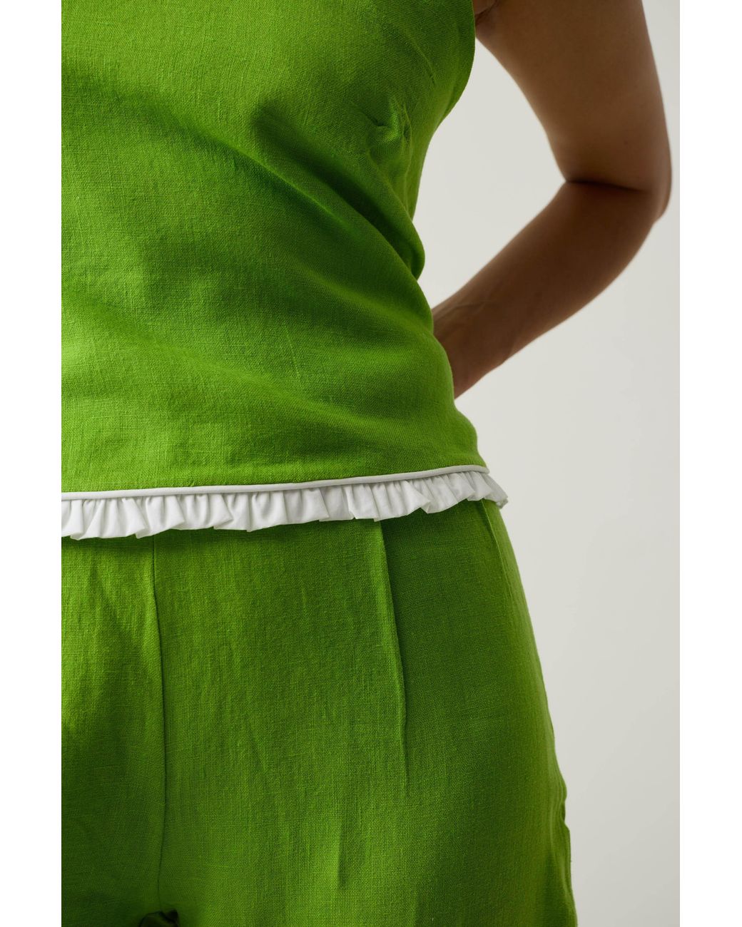 Imaura Green Btw Linen Halter Top