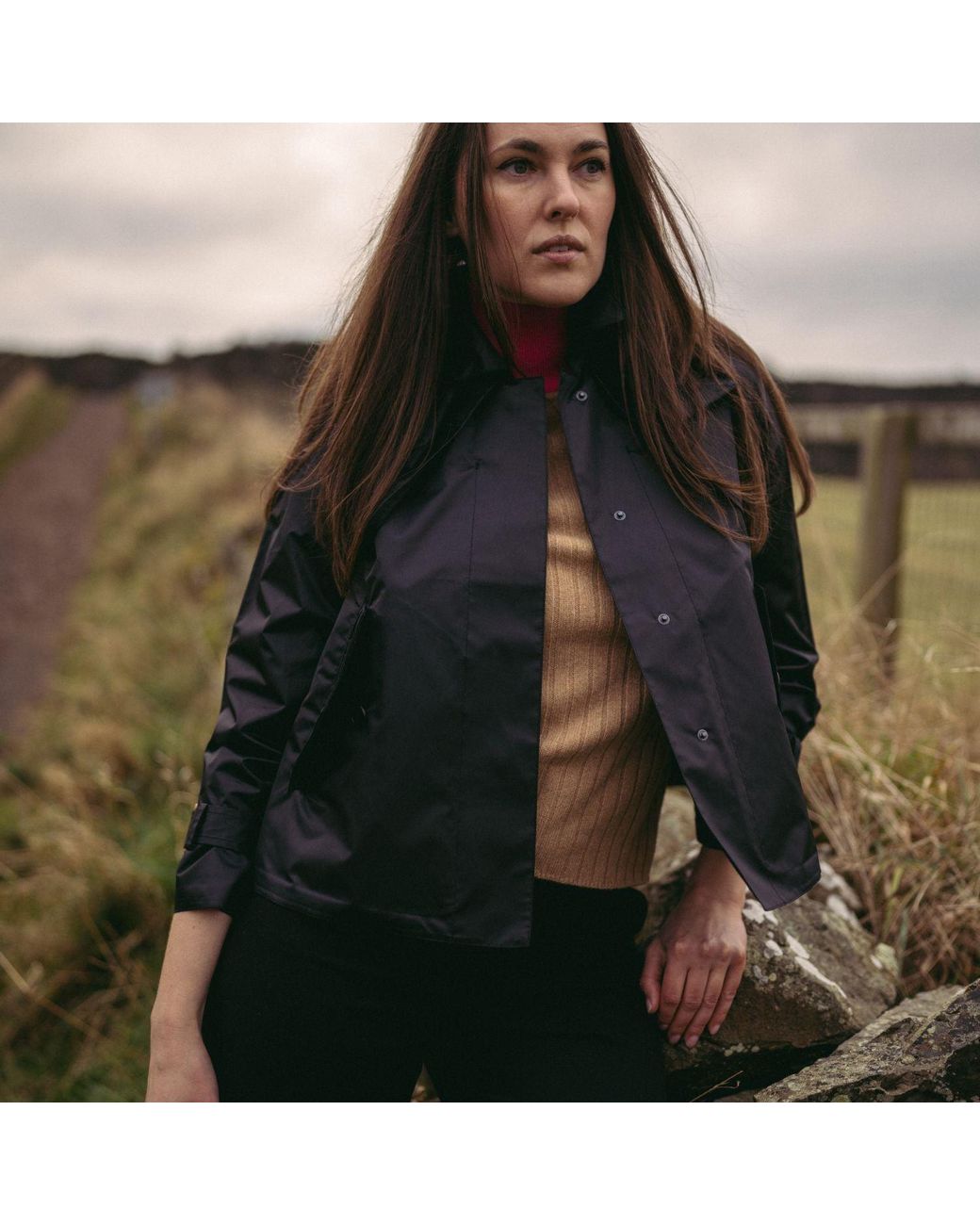 BEIRA Black Amelia Cropped Waterproof & Windproof Trench Jacket With Detachable Hood
