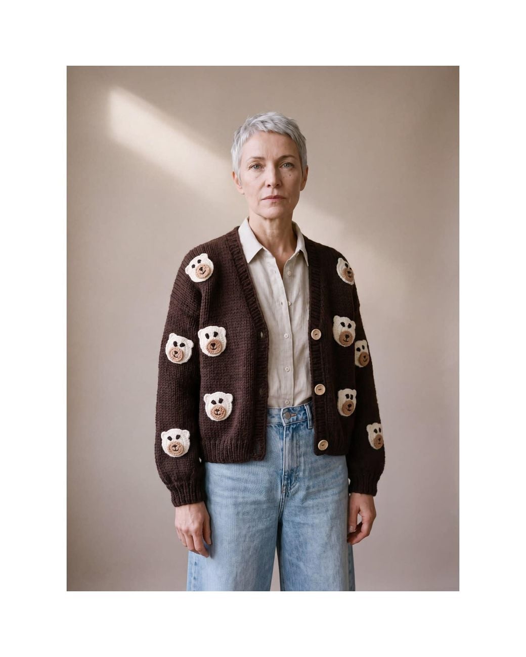 Ana Chic Brown Teddy Bear Handmade Knitted Cardigan