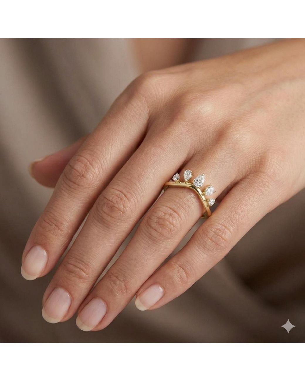 Artisan Metallic 14K Emerald Cut & Round Diamond Crown Ring