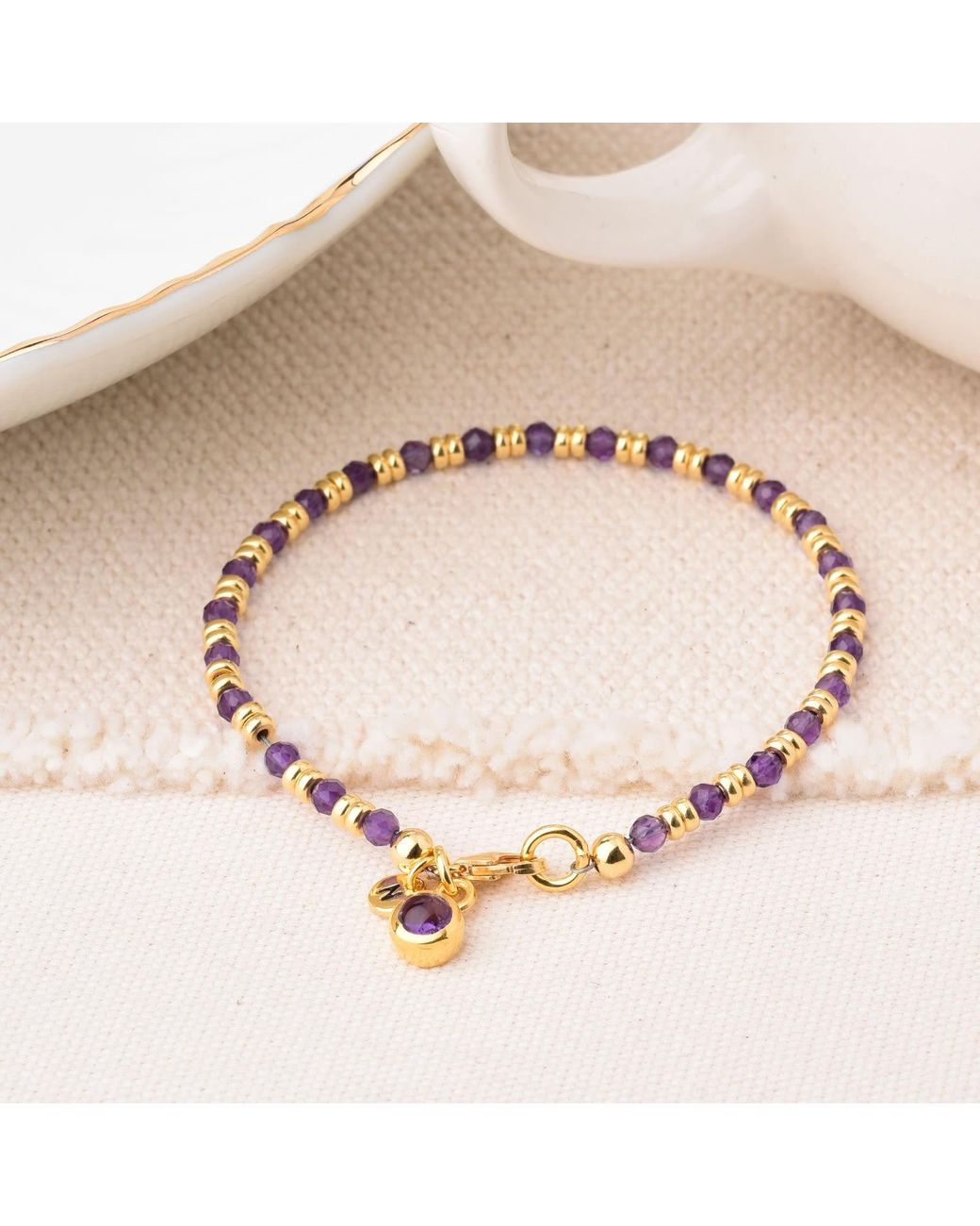 Nellou Jewellery Metallic Linear February Birthstone Bracelet Amethyst Plated Sterling