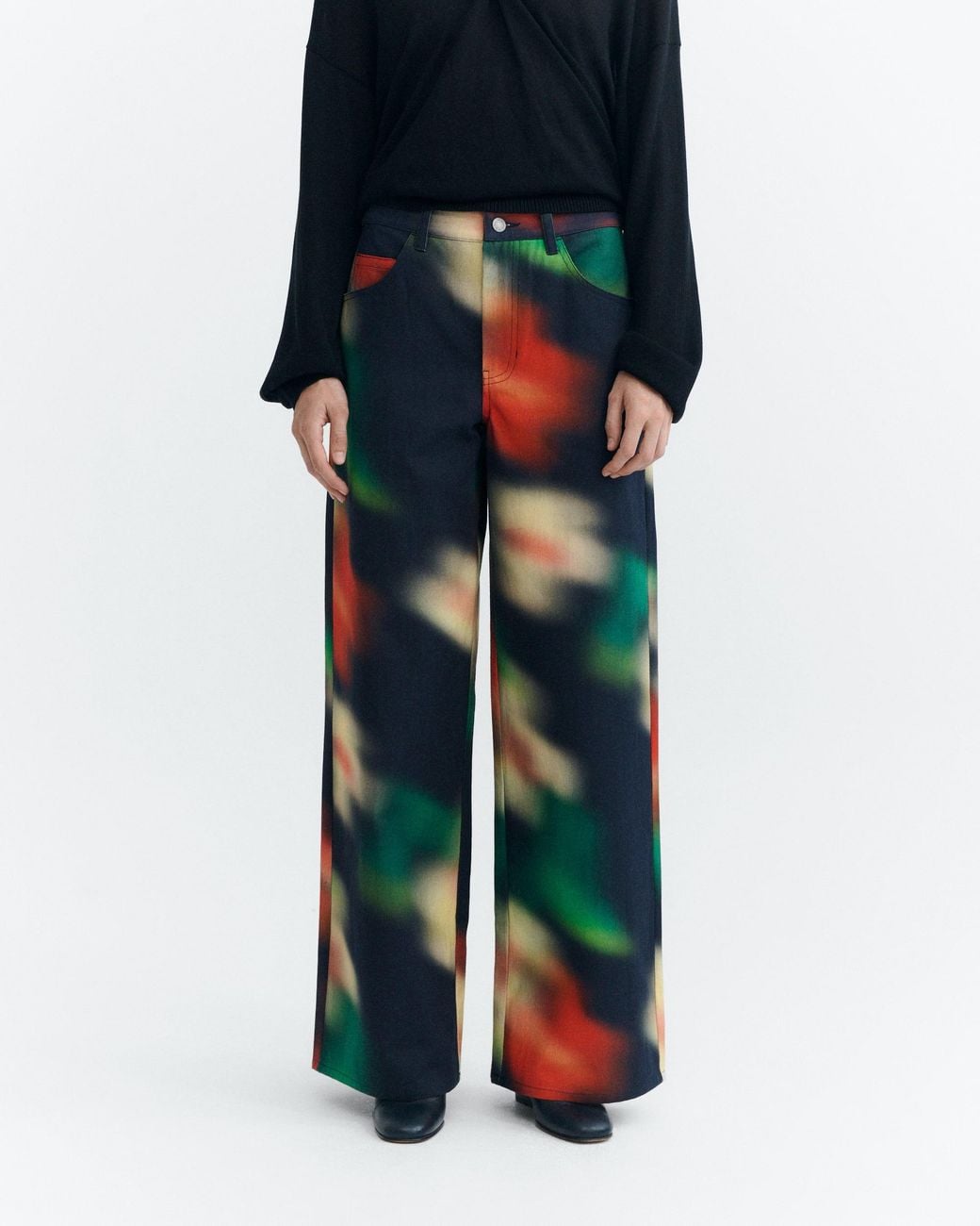 Thinking Mu Black Hedda Bloom Wide-Leg Pants