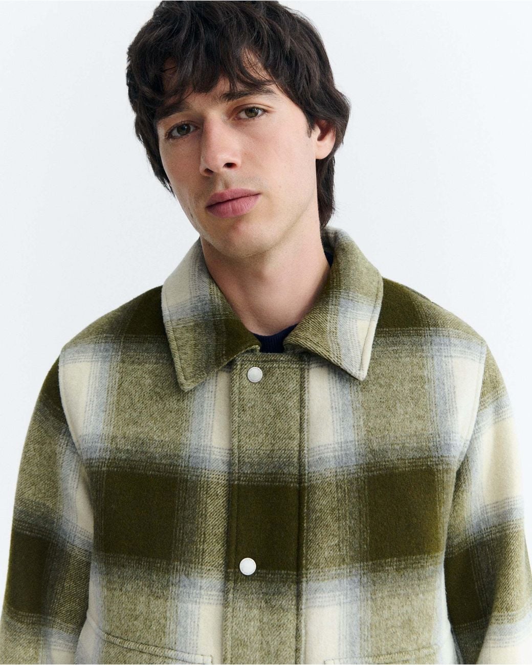 Thinking Mu Green Callum Oversized Checkered Wool Jacket for men