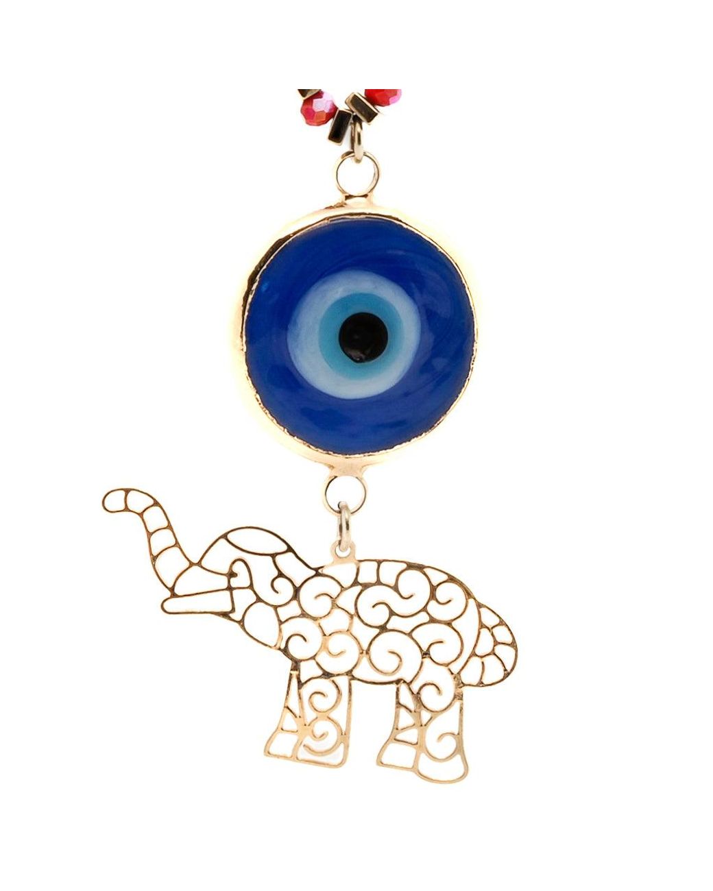 Ebru Jewelry White Summer Lucky Elephant And Evil Eye Necklace