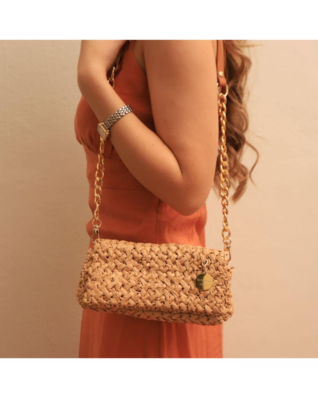 Springmoonatelier Metallic Neutrals Raffia Bag Shoulder Bag