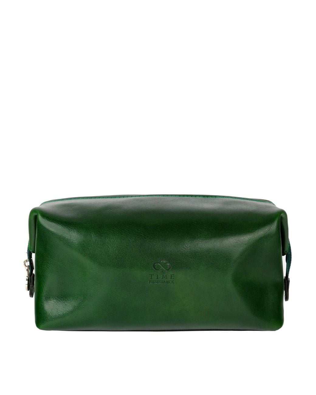 Time Resistance Green Leather Toiletry Bag For