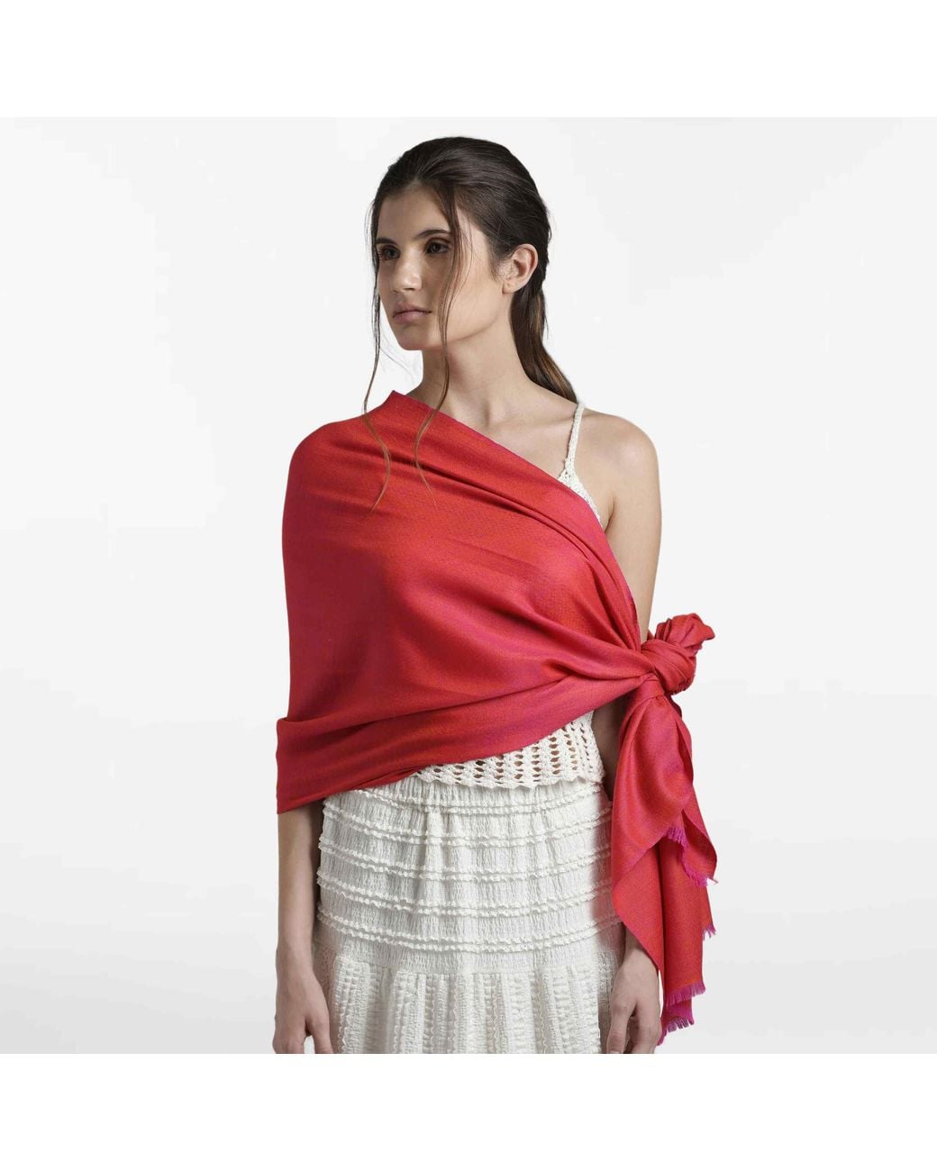 Pink Maharani Red Cashmere Double Weave Stole
