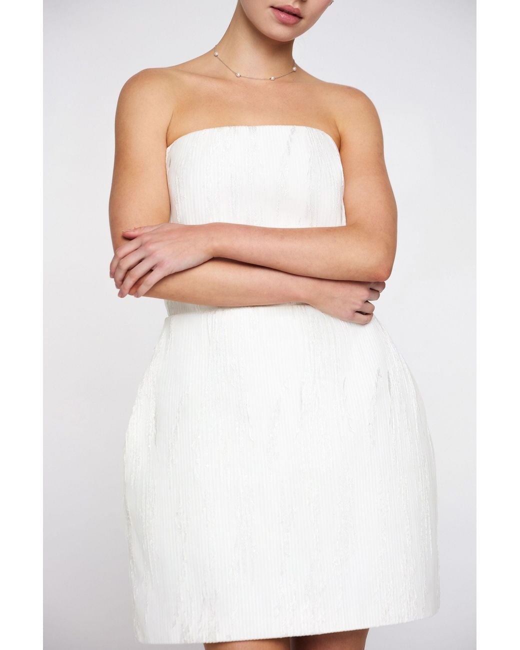 Marieta Yan White Aura Pleated Strapless Dress