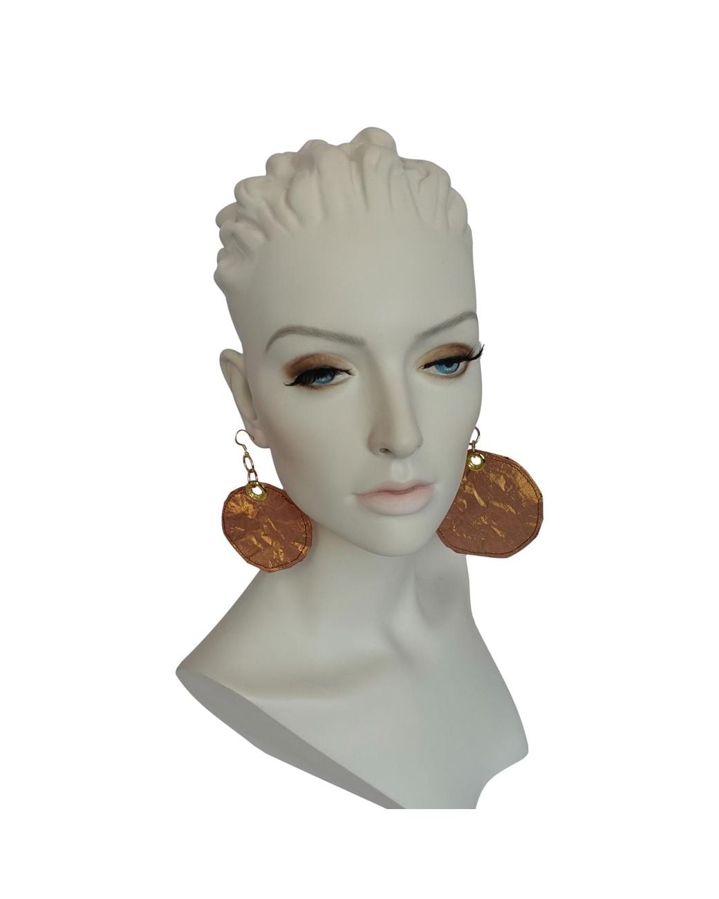 Romer Millinery Brown Metallic Silk Copper Coin Earing Pierced Assymetrical