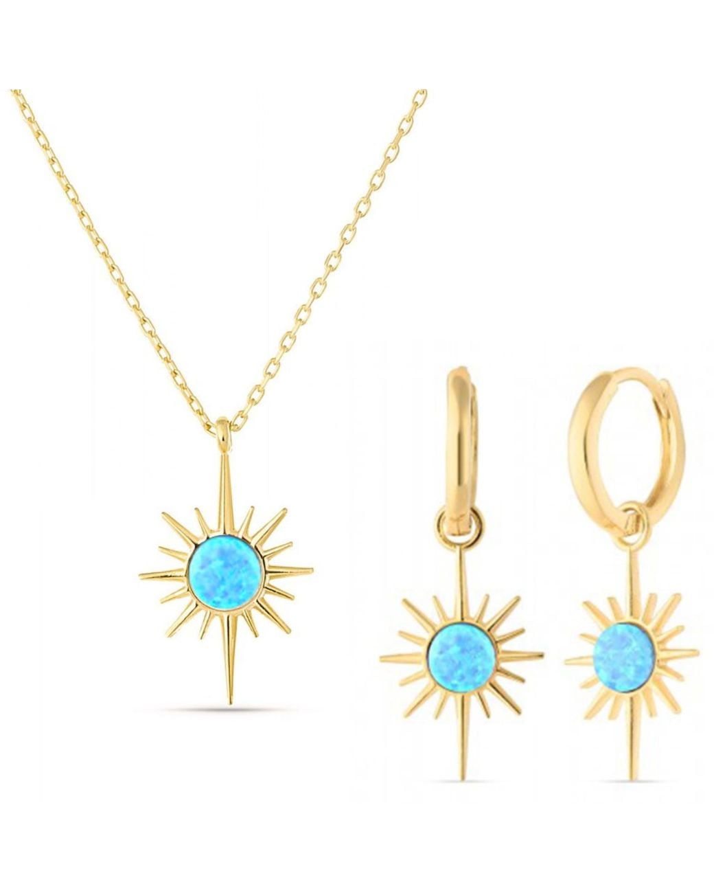 Spero London Blue Opal Northernstar Drop Hoop Earring & Necklace Set