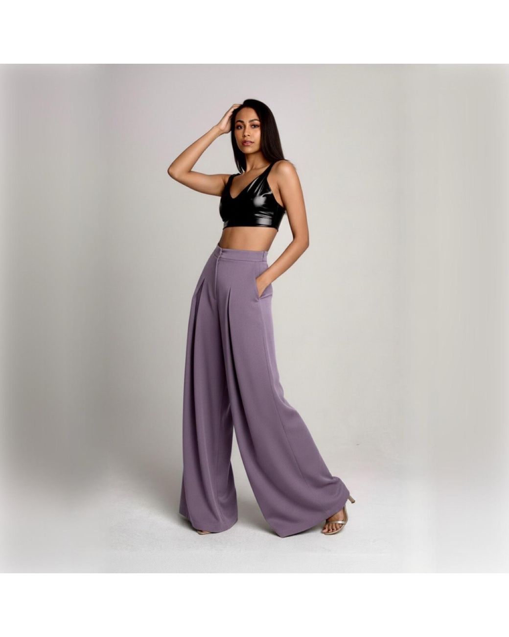 Imaatu Purple Sande High-Waisted Linen-Blend Wide-Leg Pants Mauve