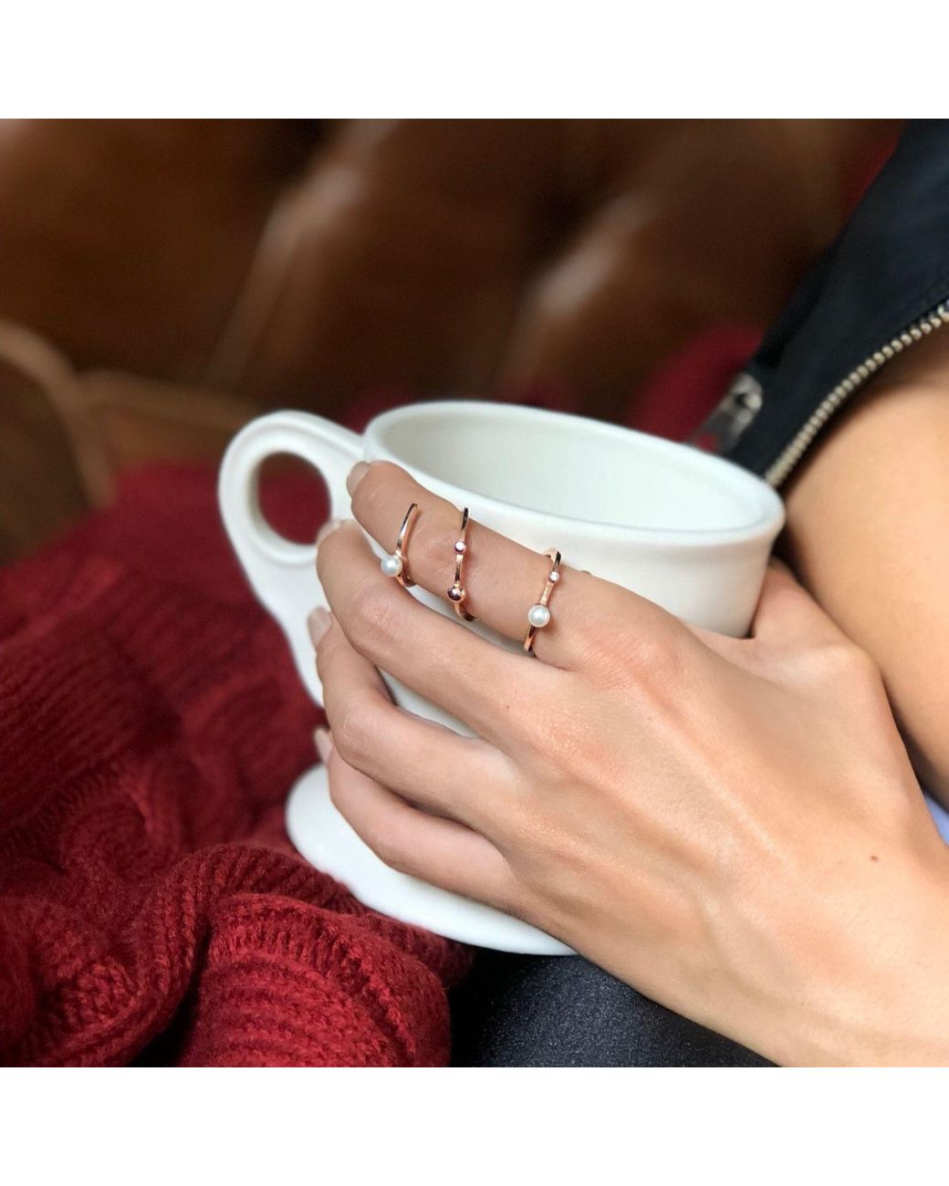 LINYA JEWELLERY Metallic Spiral Pearl Ring