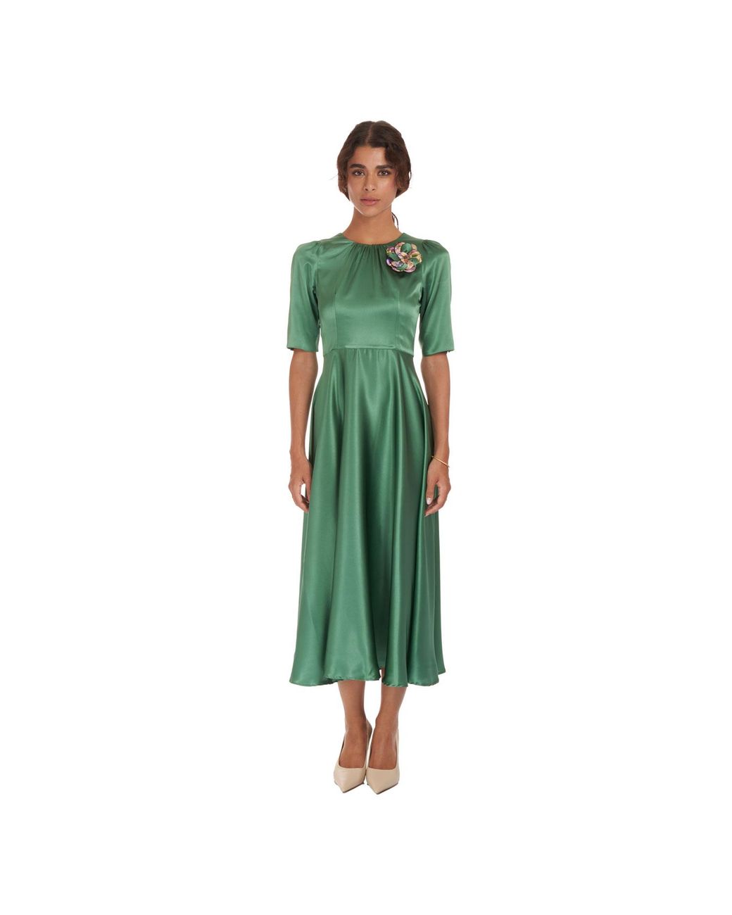 Sofia Tsereteli Green Royal Satin Gown