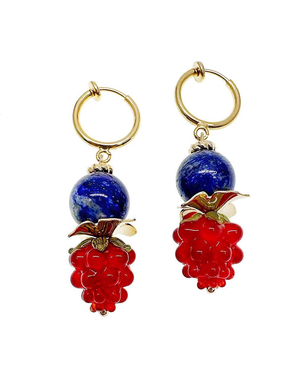 Farra Blue Lapis With Raspberry Clip-On Earrings