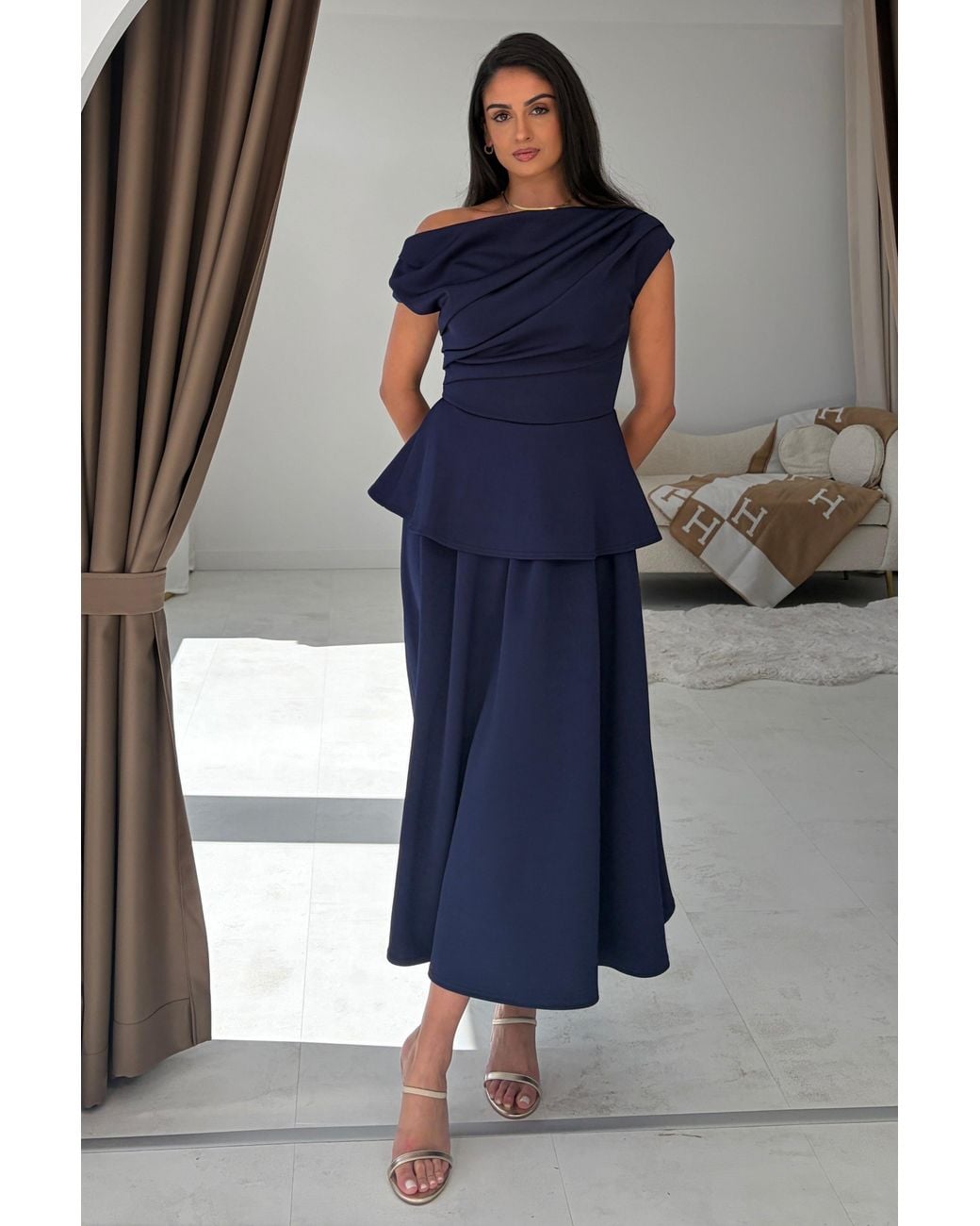 Girl In Mind Blue Connie Peplum Midi Dress