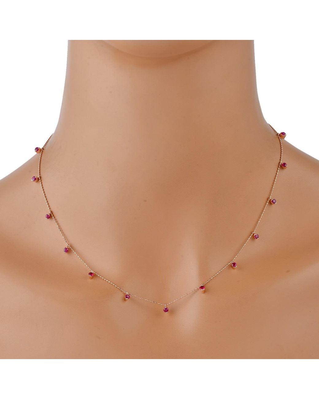 Artisan White 18K Ruby Gemstone Station Necklace