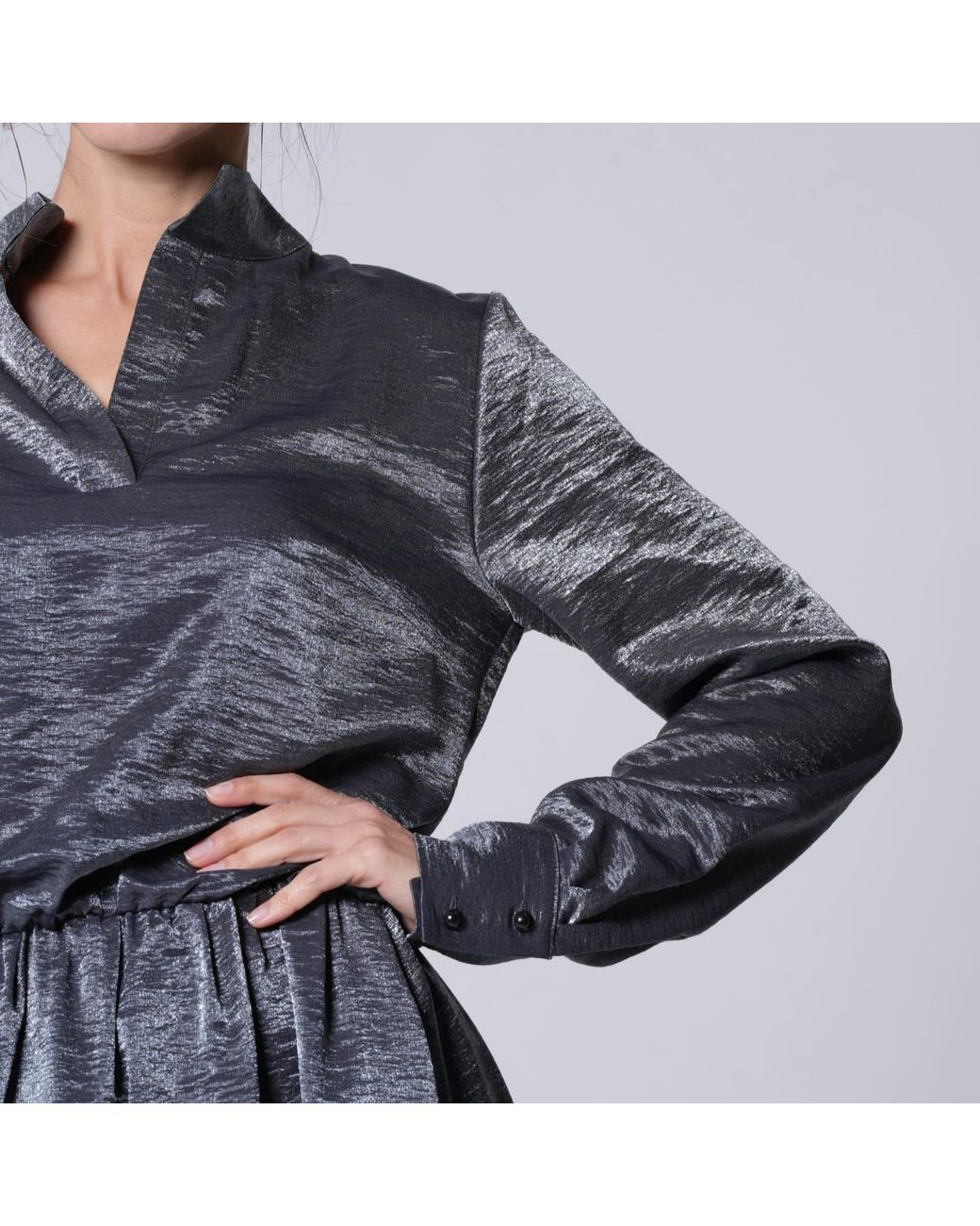 Metamorph Blue Shiny Metallic Layered Tunic