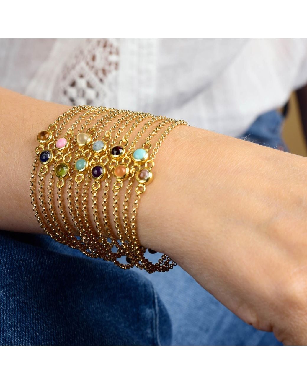 Nellou Jewellery Metallic Garnet Birthstone Gem Dot Bracelet Plated Sterling