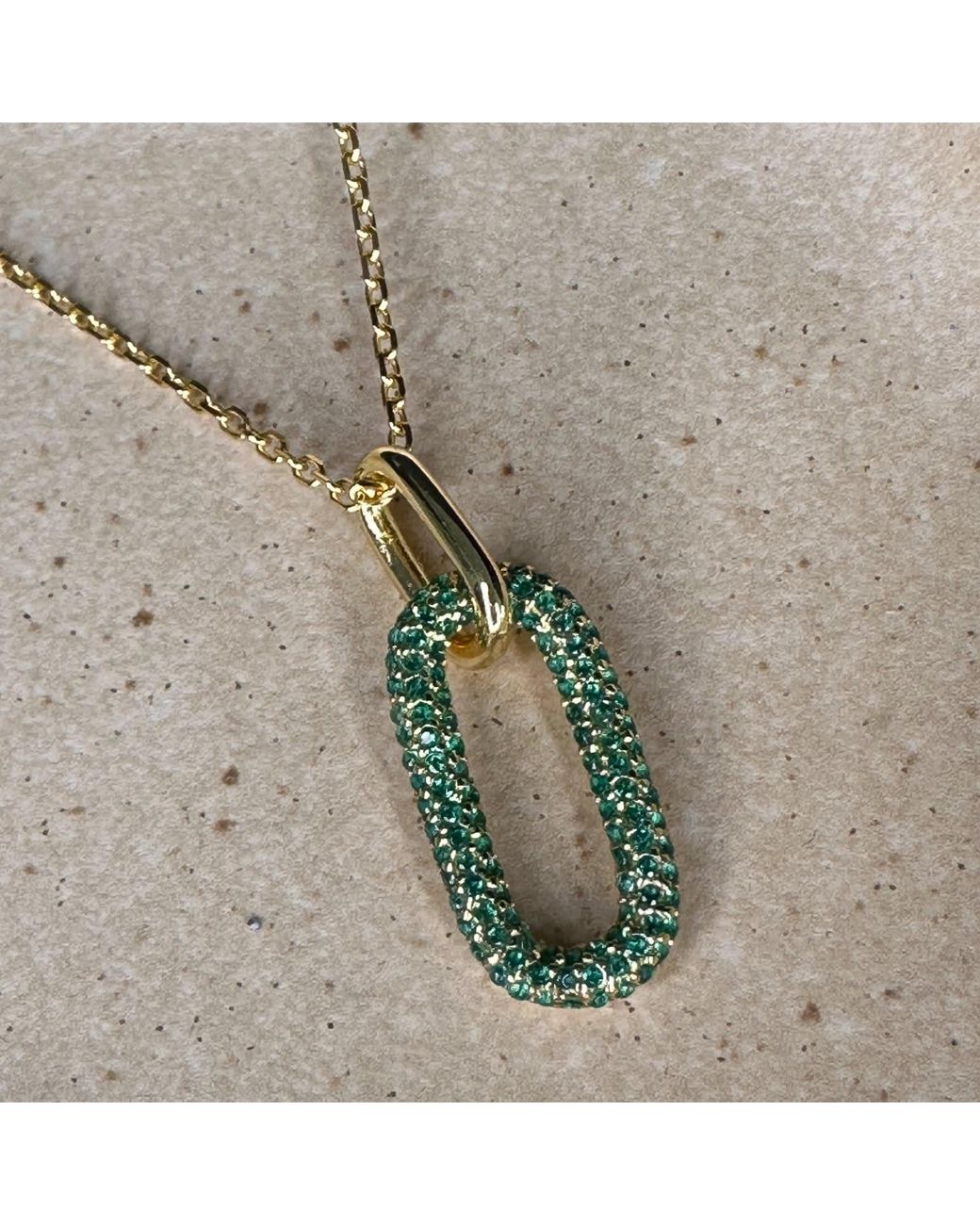 Clemence Wren Metallic Oval Gemstone Pendant Necklace